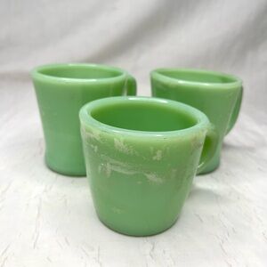 Vintage Fire King Jadeite C & D Handle Coffee Mug Cups Oven Ware Glass 1950 USA